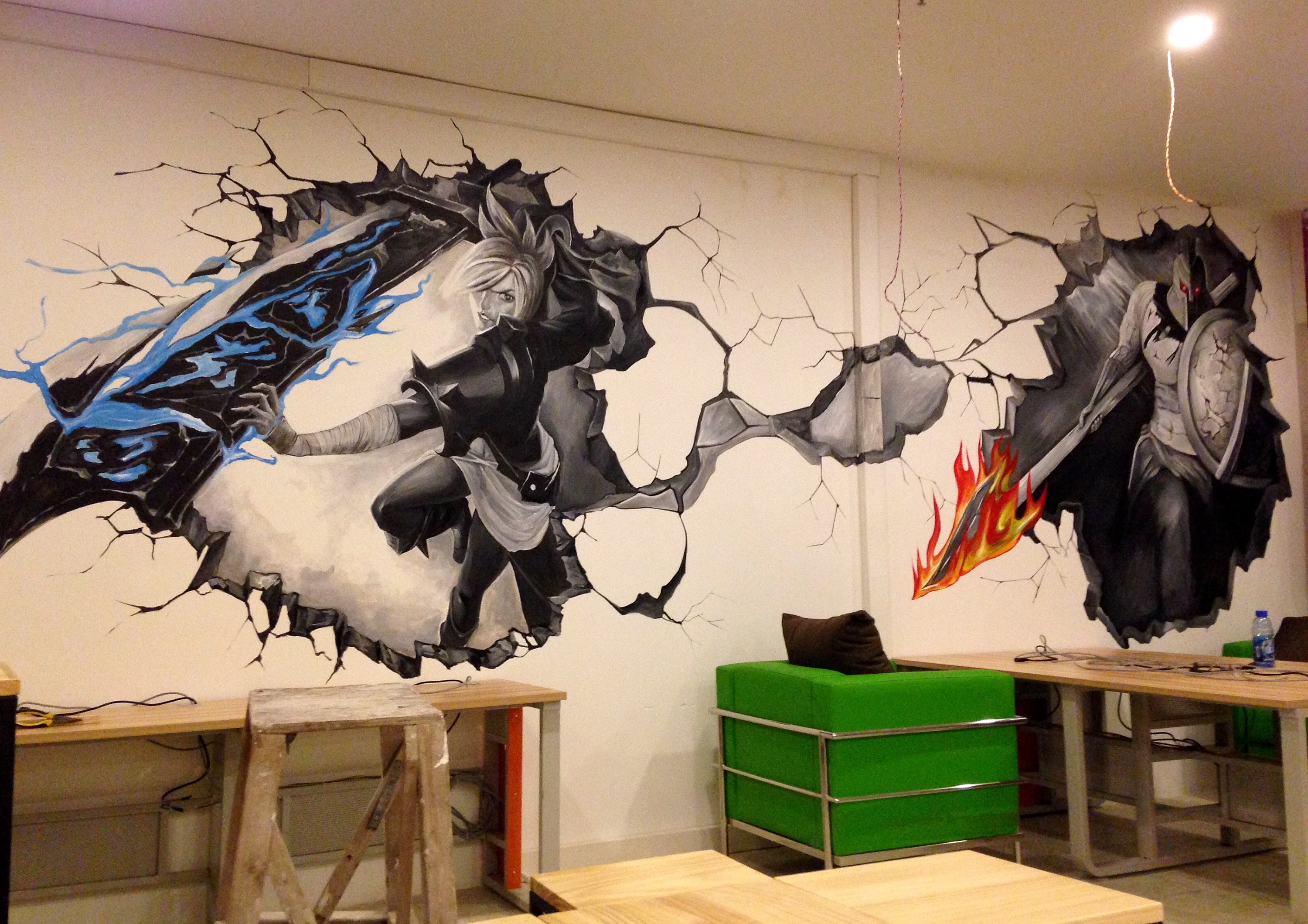 黑白灰---网吧壁画|插画|新锐潮流插画|壁尚手绘贵州墙绘 - 原创作品