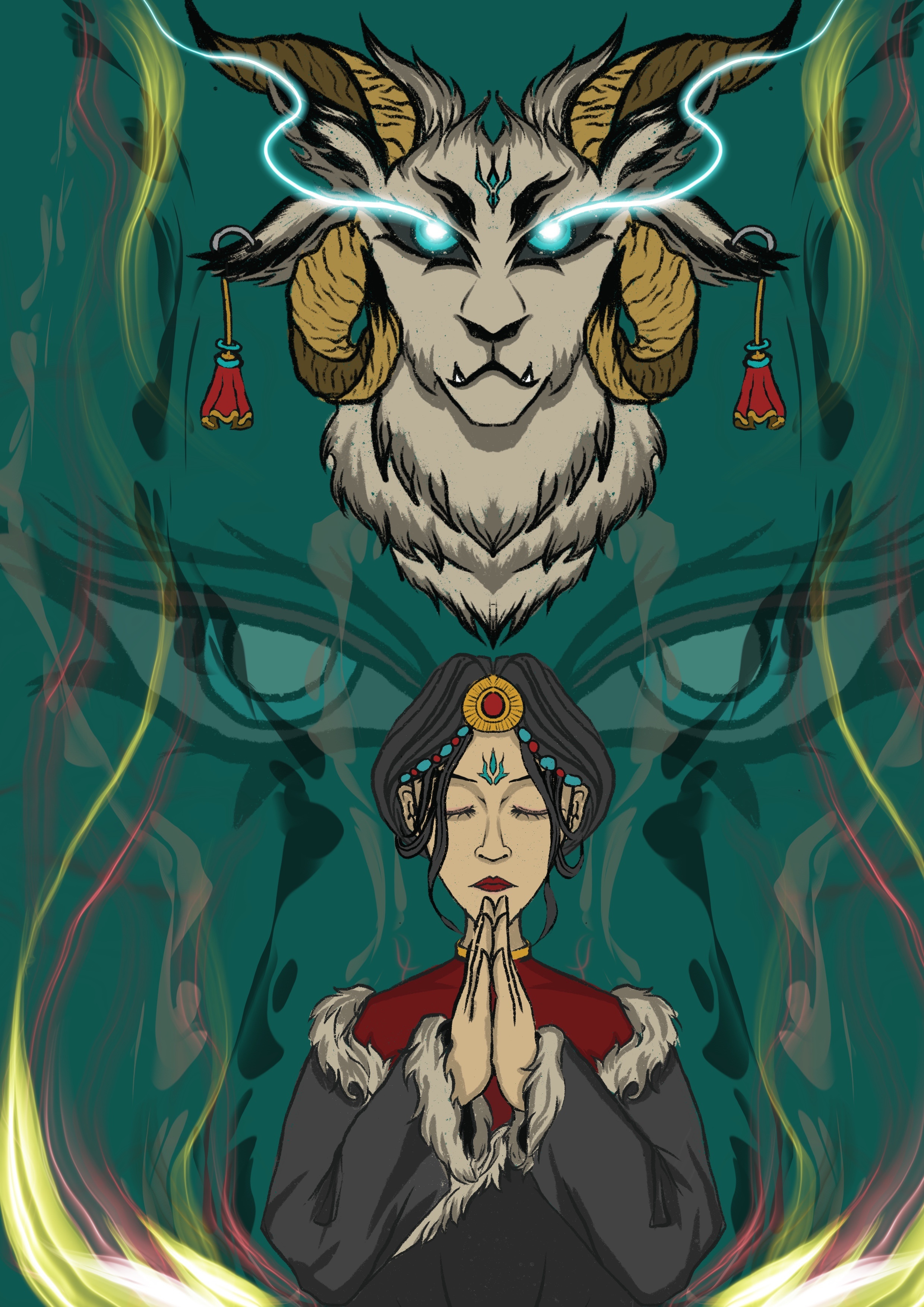 藏式插画-善恶羊灵