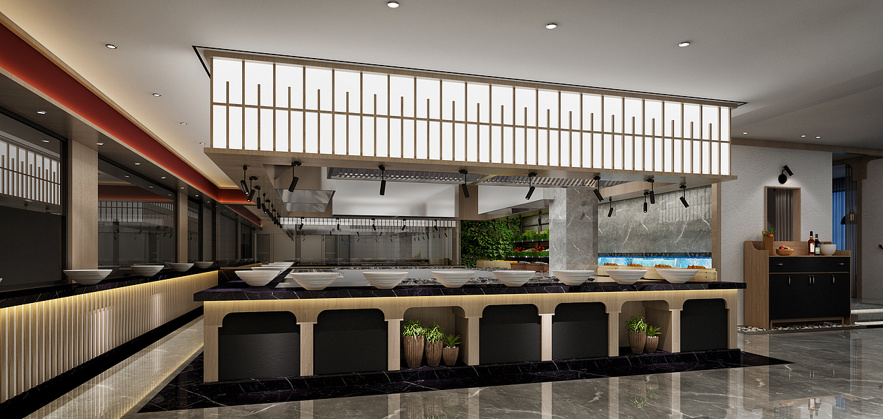 一楼明档 由大门进入即可看到厨房,设计师将厨房分成两个部分,即后台