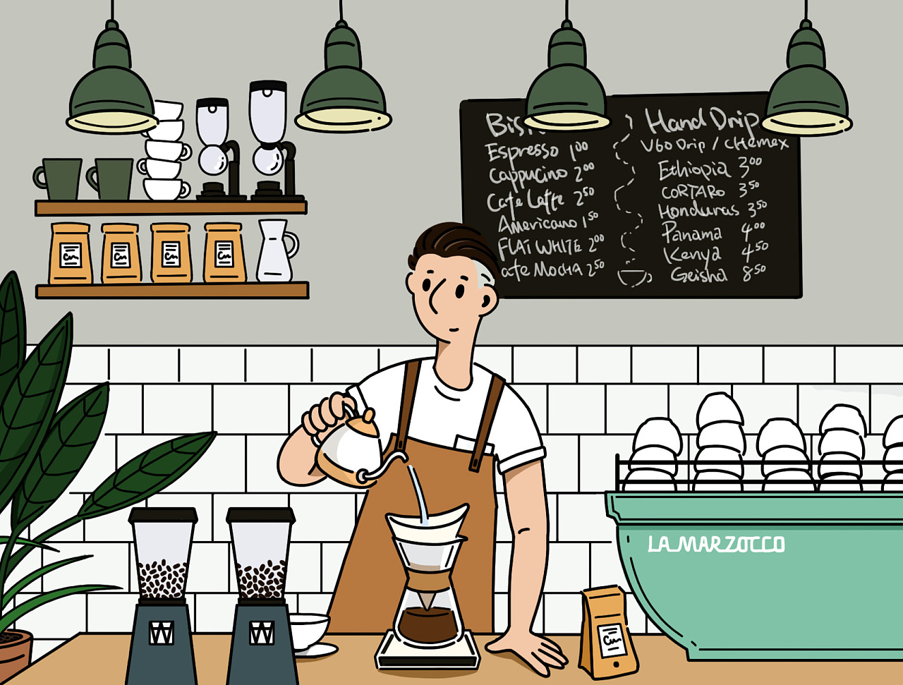 可爱的咖啡和茶卡通角色插画 Cute Coffee And Tea Character Illustration Cartoon – 设计小咖