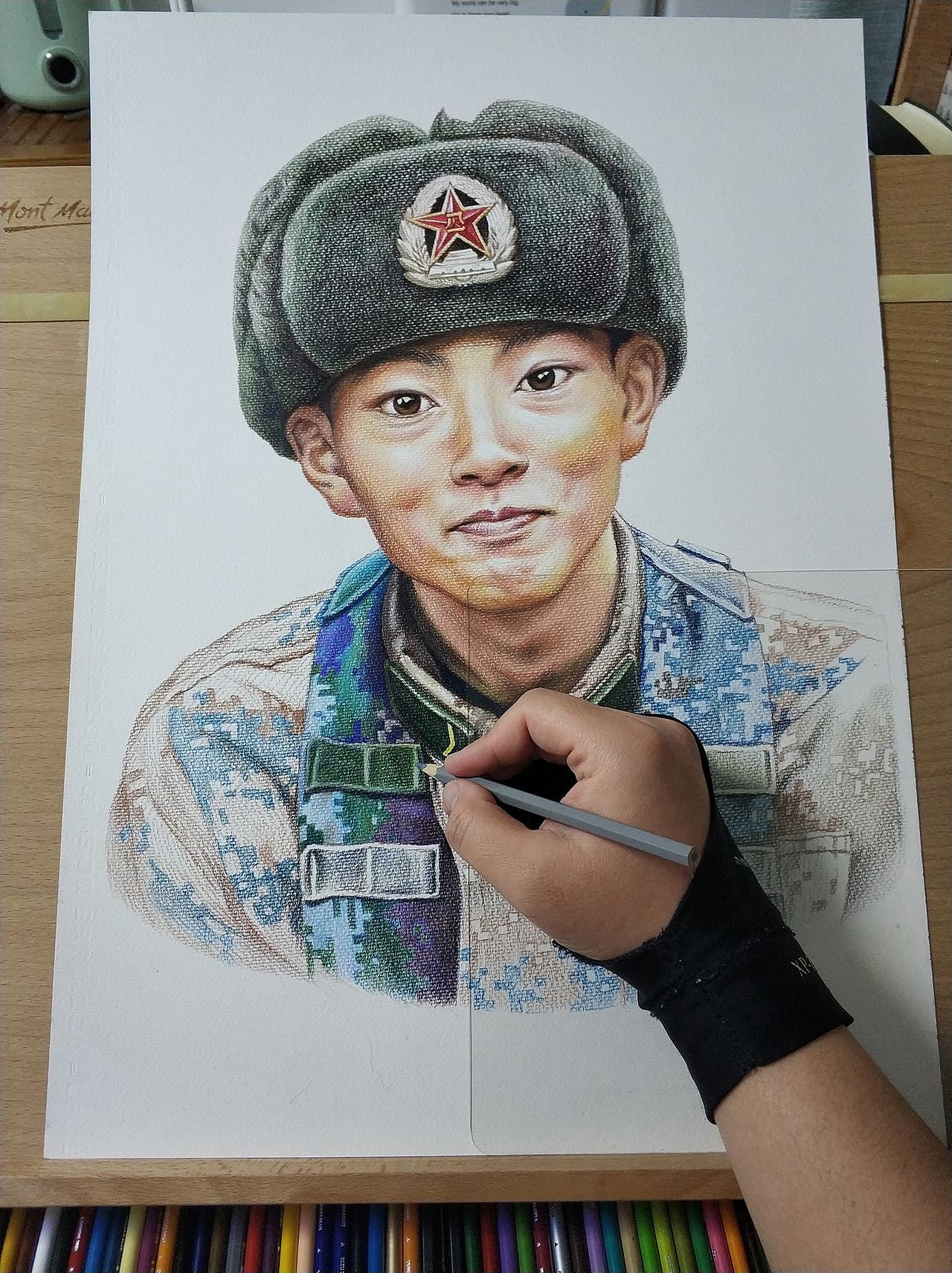 《清澈的爱 只为中国》为英雄陈祥榕画一幅彩铅肖像