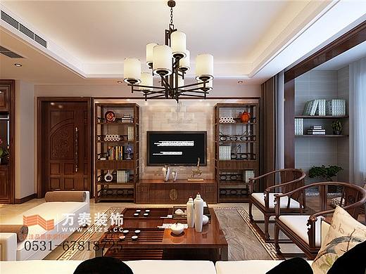 财富一号130平新中式风格装修设计|济南万泰装饰