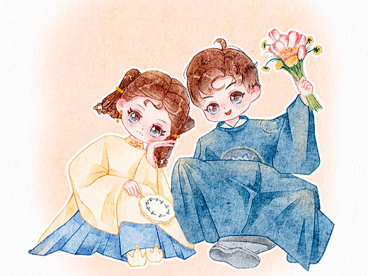 双人Q版婚礼插画（个人主页-ZNjcwMzA2Mjg=） - 艺术插画 - 站酷设计师文艺猫cat原创素材 - 站酷ZCOOL