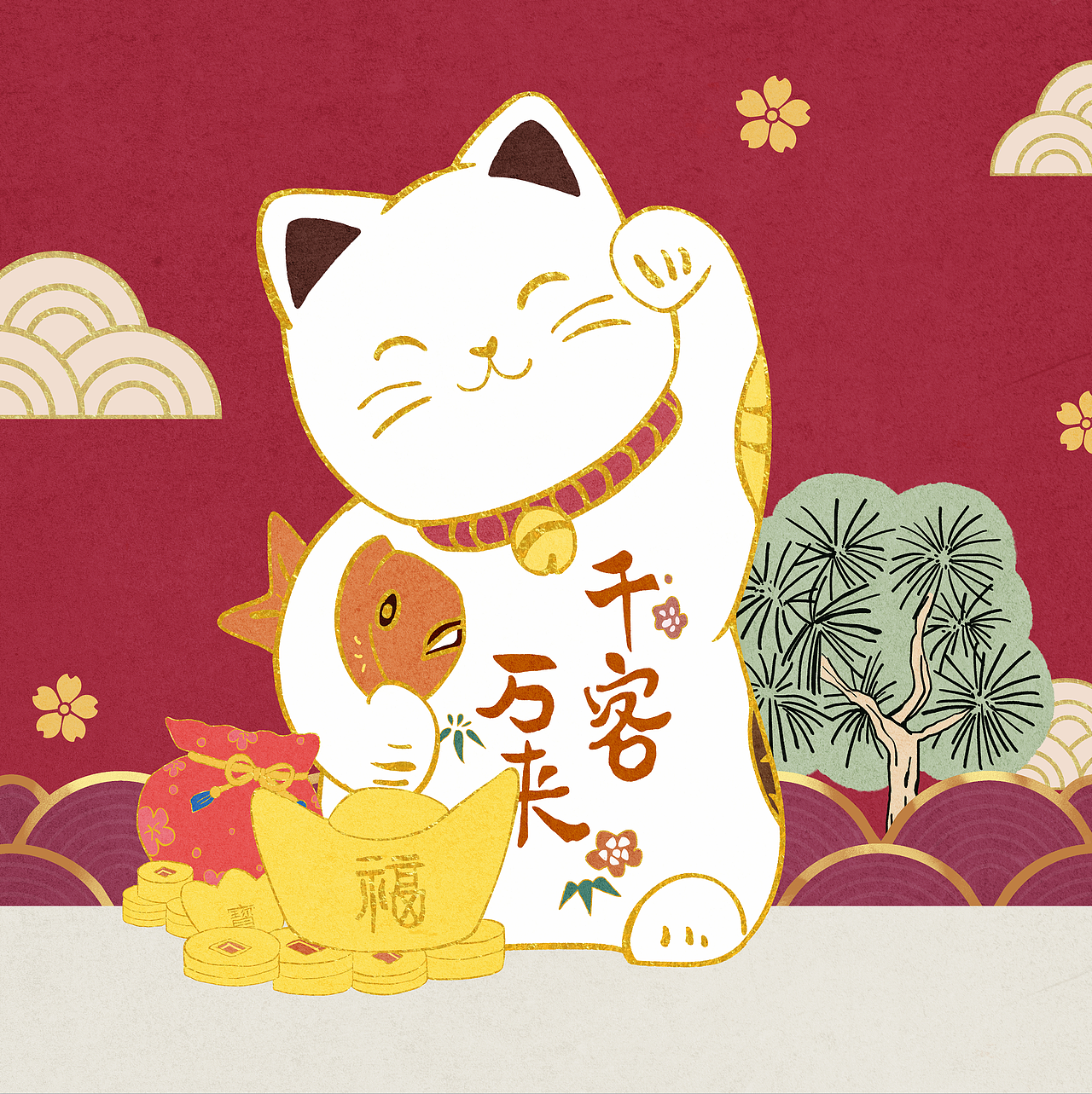 招财猫|插画|商业插画|long傲天_原创作品-站酷zcool