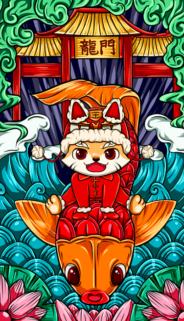 2022春节虎年国潮插画（图ZMjg1MjgwOTcy） - 艺术插画 - 站酷设计师小宁喵原创素材 - 站酷ZCOOL