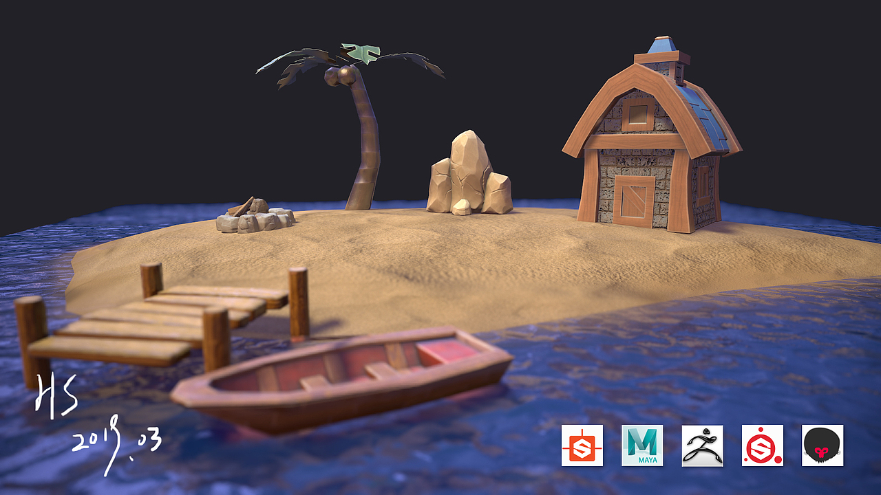 海岛 场景临摹材质练习