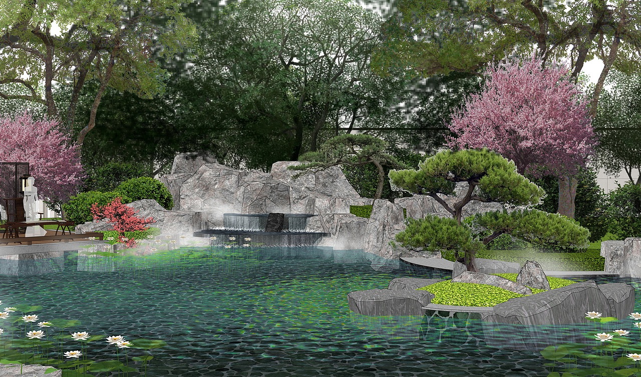 新中式庭院景观SU模型下载（图ZMjgxNzkzMzE2） - 景观设计 - 站酷设计师素模网原创素材 - 站酷ZCOOL