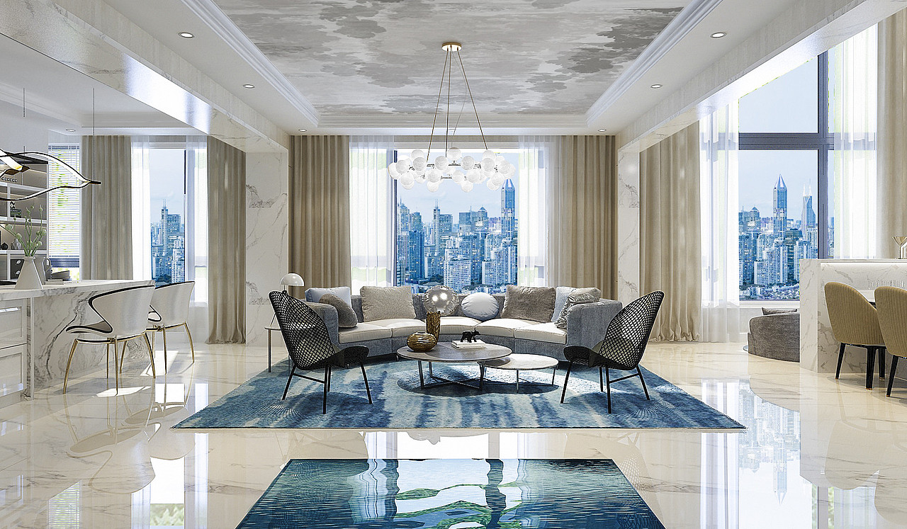 【天津东易日盛】300平都会轩意式轻奢风格装修效果图