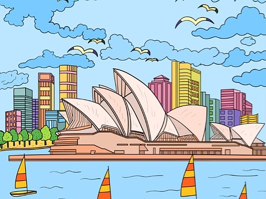 悉尼歌剧院线稿插画