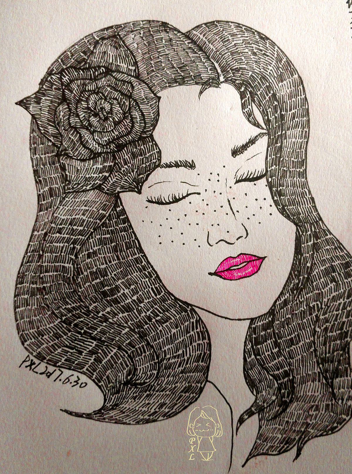 雀斑系列线稿女孩