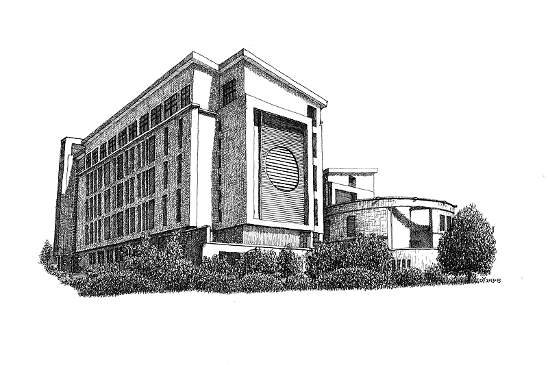 校园手绘:逸夫楼 br>要毕业了,画些校园建筑.
