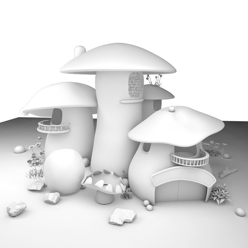 蘑菇小屋 创意C4D建模
