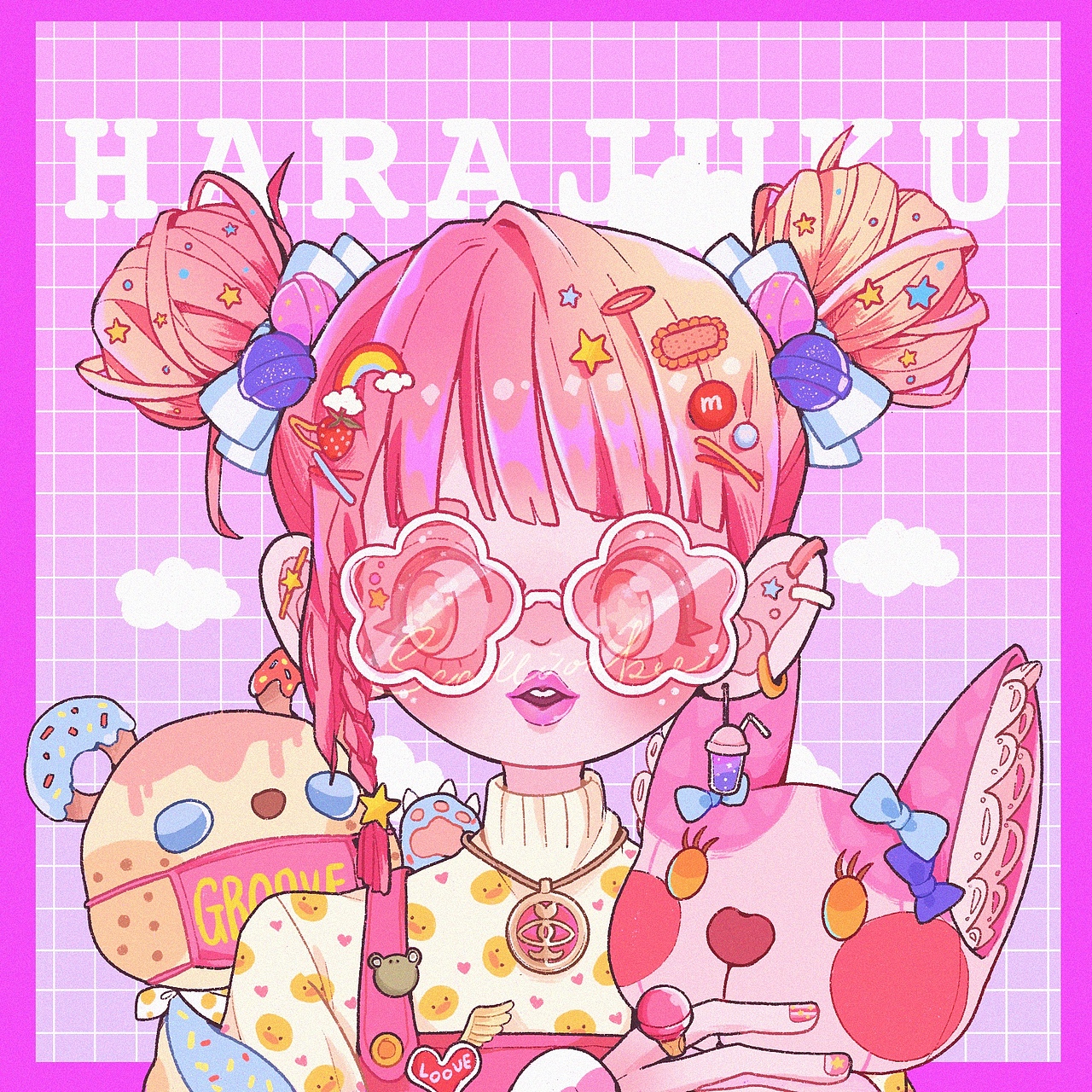 在大病一场后,以这张图为起点,开始探索新的表现风格。以原宿风格为灵感的创作练习。