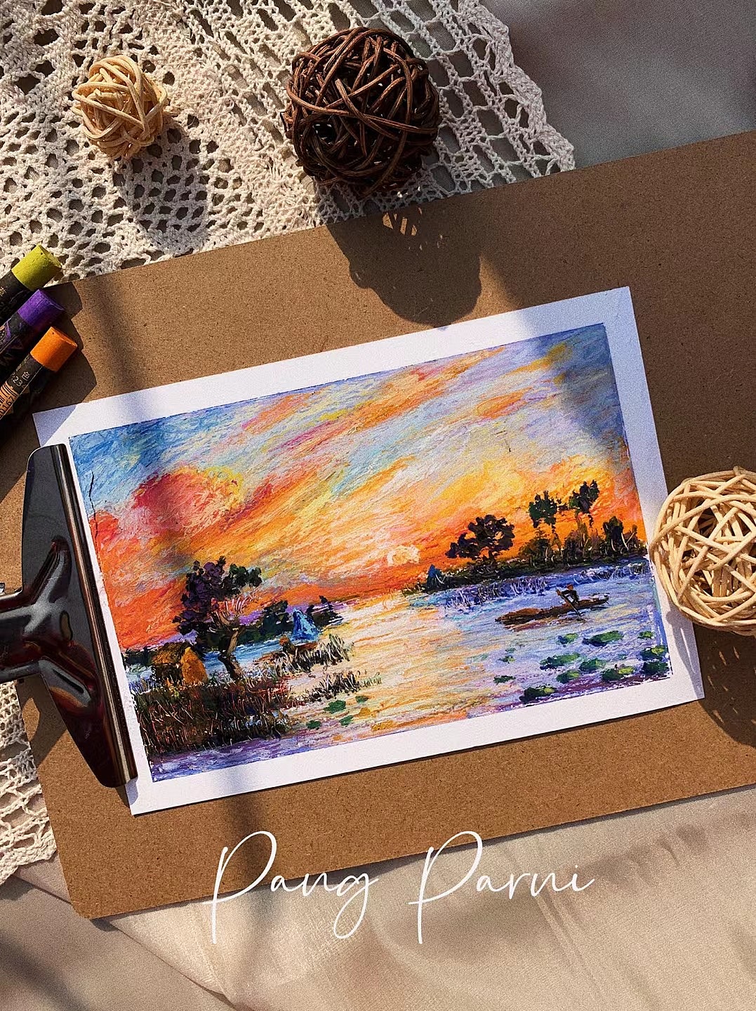 油画棒 | 《海边落日余晖》