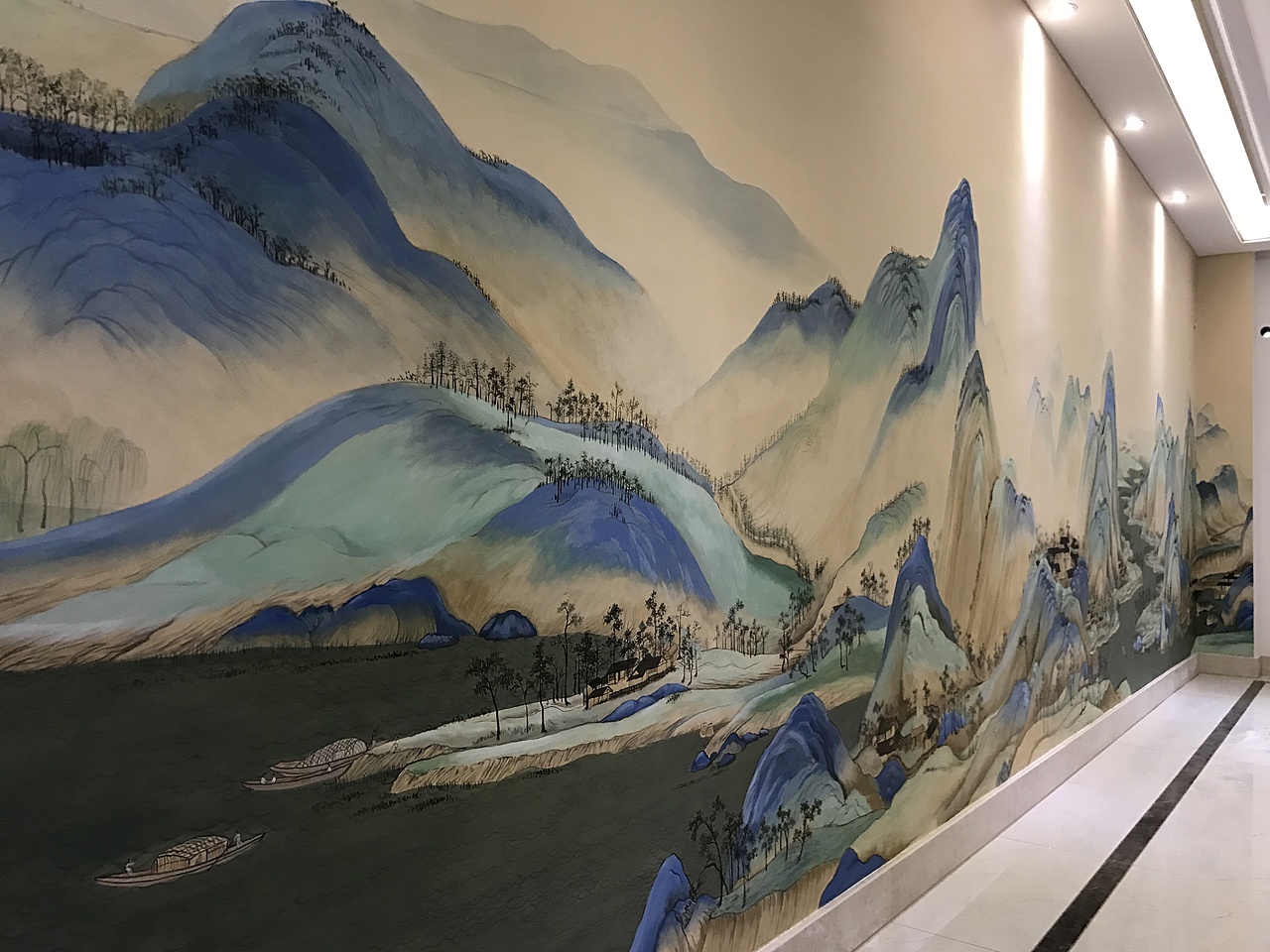 千里江山图~新中式墙绘（图ZMjA4MDM1MTA4） - 新锐潮流插画 - 站酷设计师壁画师朱国鹤原创素材 - 站酷ZCOOL