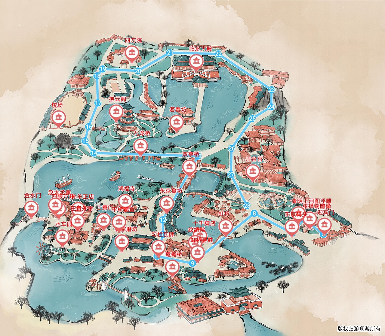 开封清明上河园手绘地图