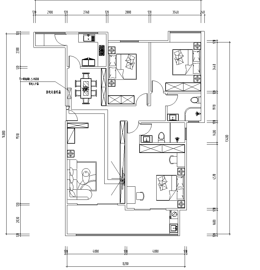 家装平层水电系统图