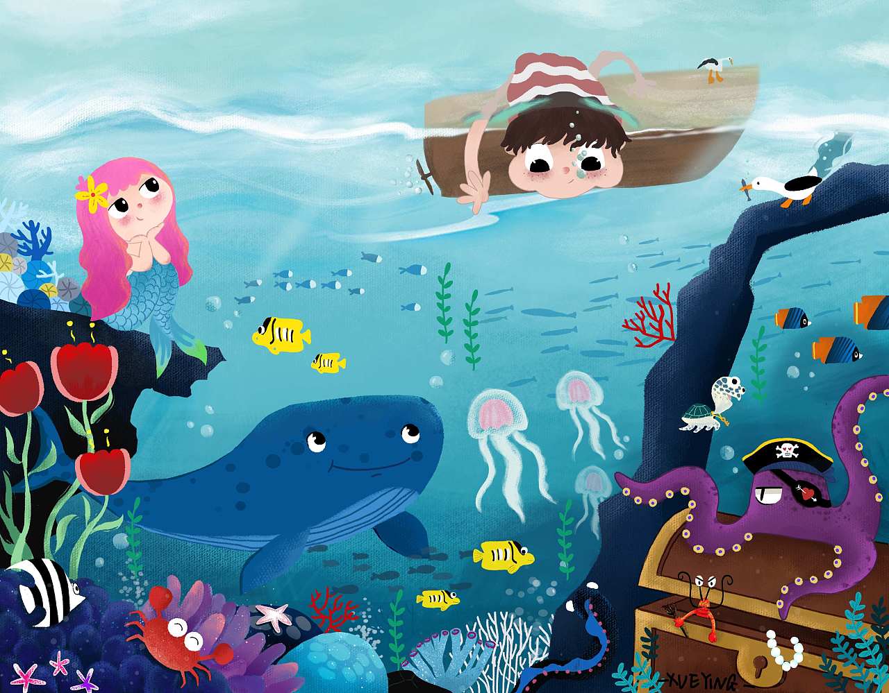 海洋里遨游 儿童插画绘本 手绘儿童插画|插画|儿童插画|俏丝雨 - 临摹作品 - 站酷 (ZCOOL)