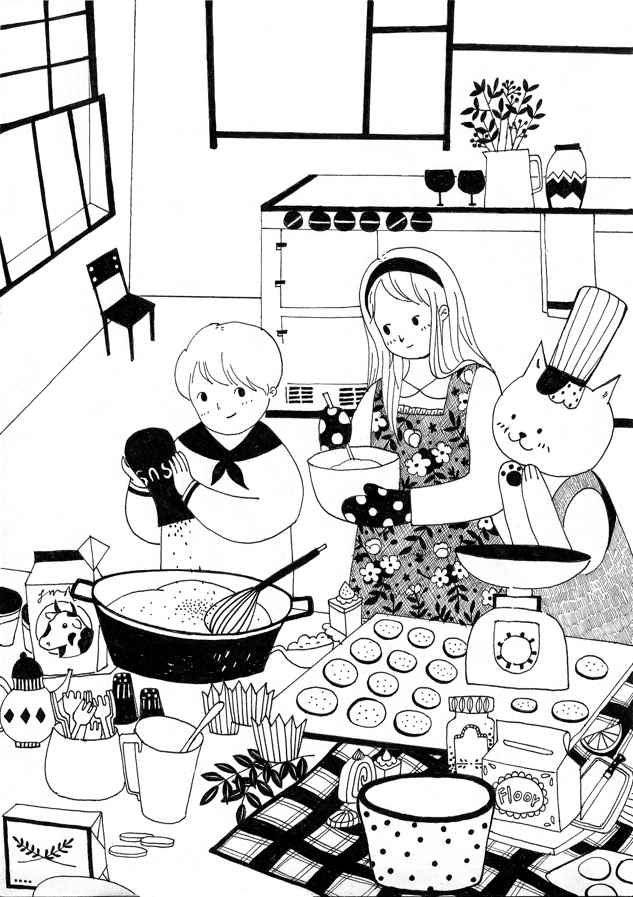 黑白插图 《插班生兄妹的秘密》（图ZMTM2MTgzODc2） - 儿童插画 - 站酷设计师yoonliu原创素材 - 站酷ZCOOL