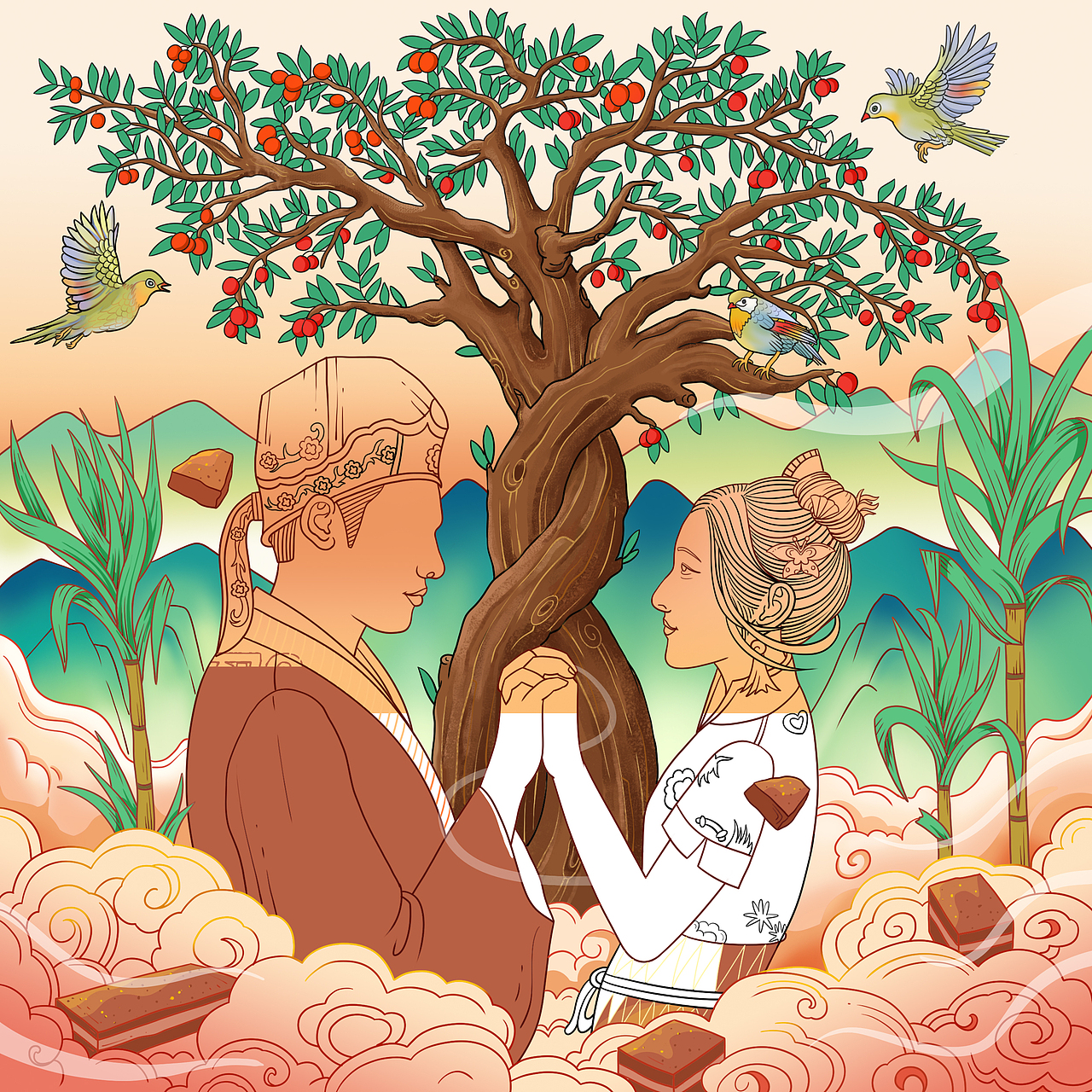 古法红糖块包装插画（图ZMjY4NzgxMjg4） - 商业插画 - 站酷设计师如虎添翼包装插画原创素材 - 站酷ZCOOL