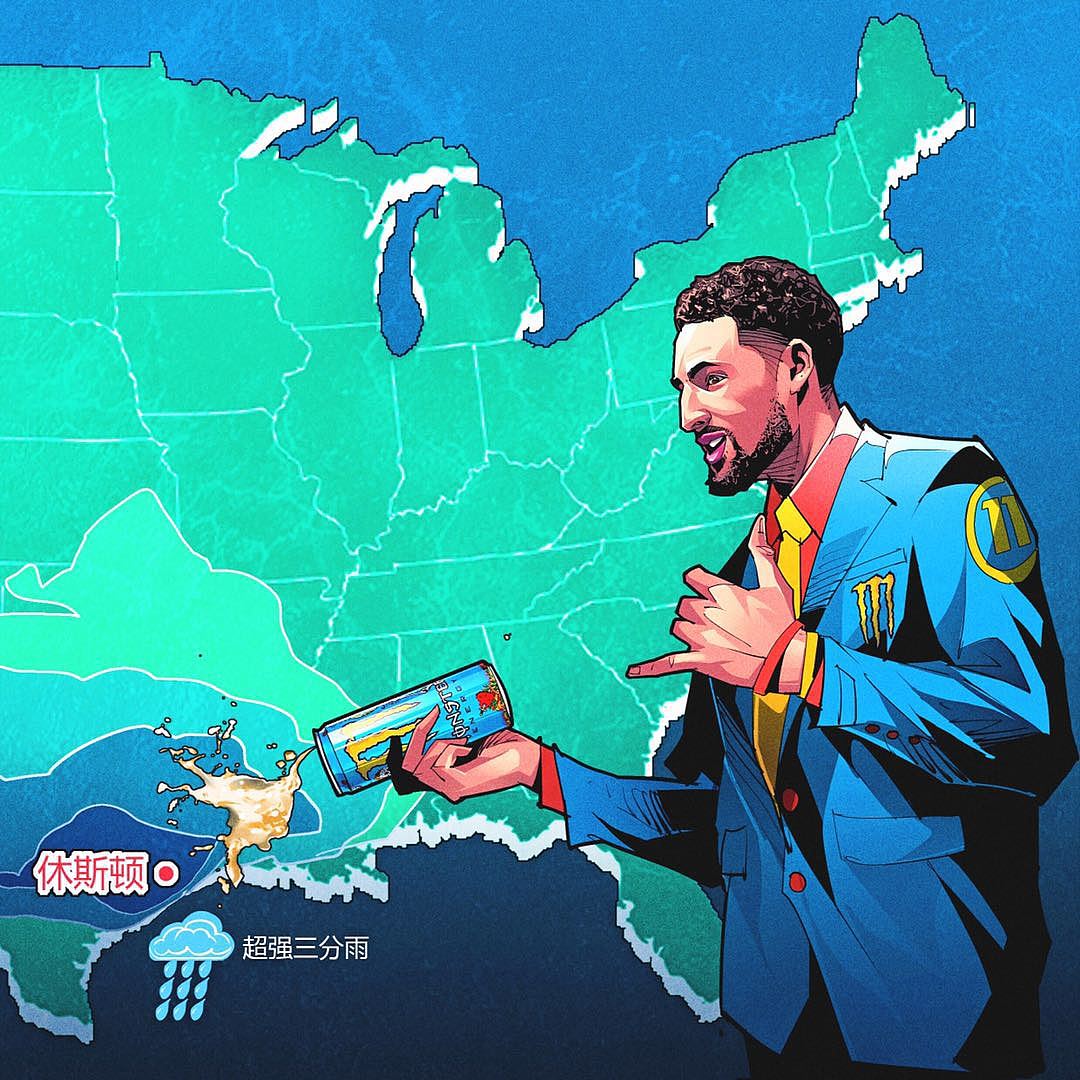 魔爪nba总决赛系列故事插画,金州勇士汤普森美漫卡通