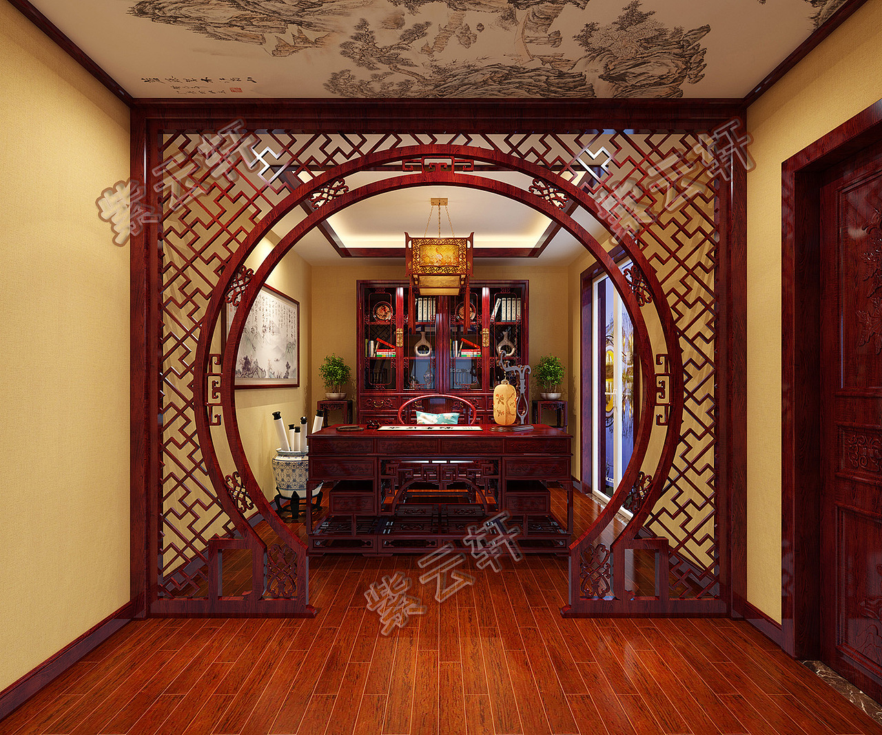 书房古典中式装修设计 紫云轩