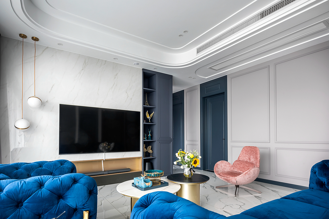 点睛孔雀蓝，不一样的现代轻奢+美式混搭（图ZMjI1MjE3MDA4） - 家装设计 - 站酷设计师重庆兄弟装饰公司原创素材 - 站酷ZCOOL