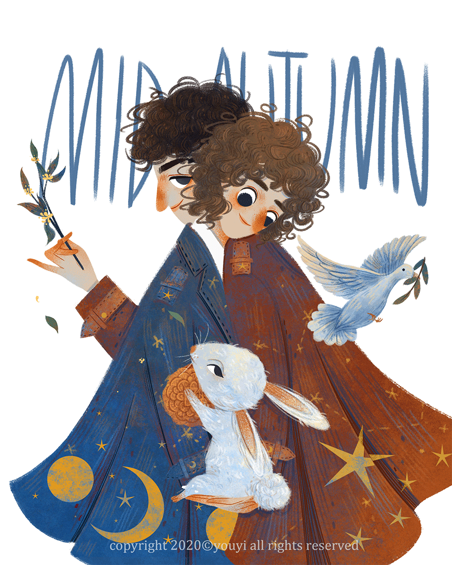 当中秋遇上国庆（图ZMjI2NDY2OTI0） - 儿童插画 - 站酷设计师笑里风月原创素材 - 站酷ZCOOL