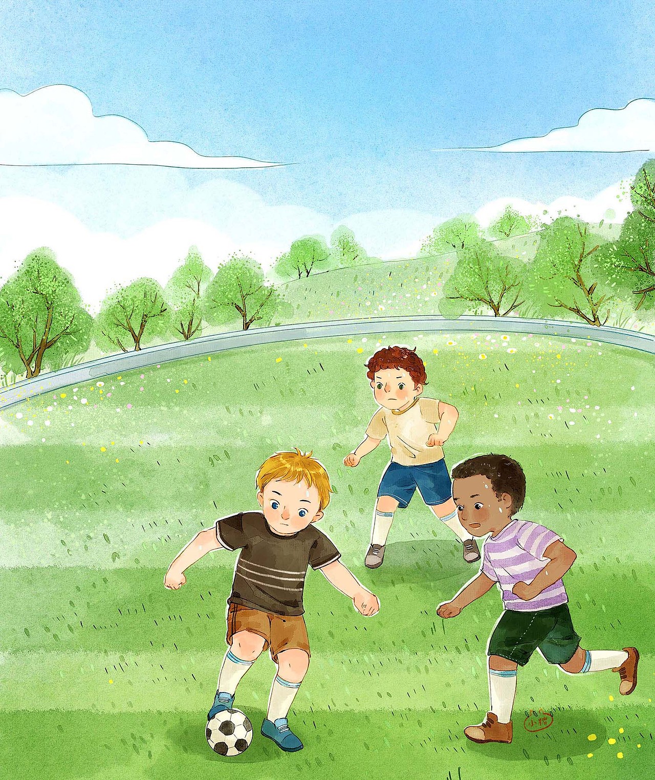 绘本封面教材童年跳绳放风筝踢足球运动插画水彩画作品信息创作时间