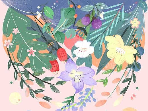 手绘插画花卉四季系列