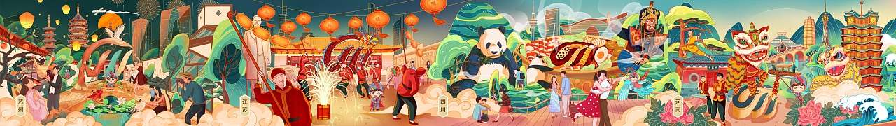 春节城市国潮长卷（图ZMjg1NzUzNzM2） - 商业插画 - 站酷设计师卷大饼原创素材 - 站酷ZCOOL