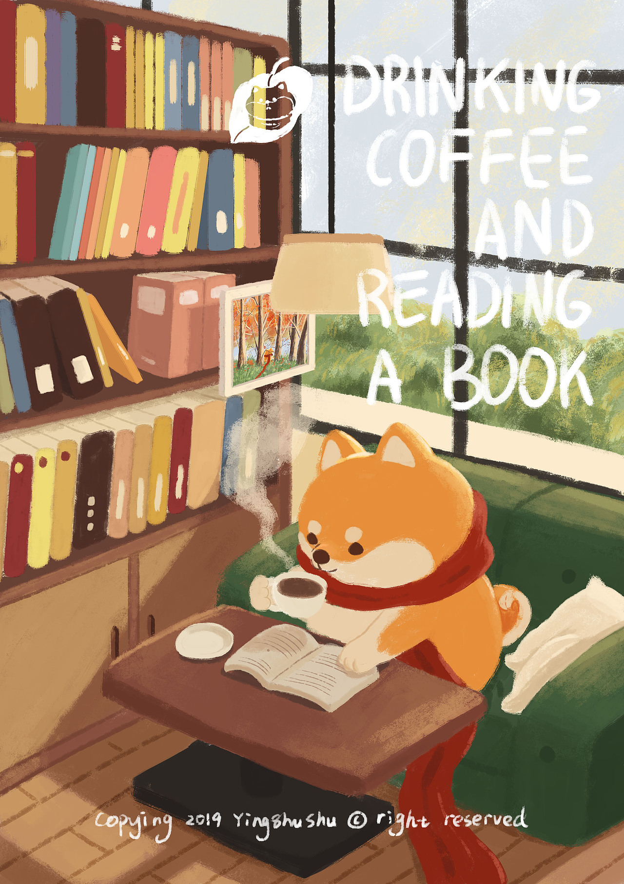 柴犬阿古时不时的喜欢到家楼下的咖啡馆里喝喝咖啡看看书来消磨时间.