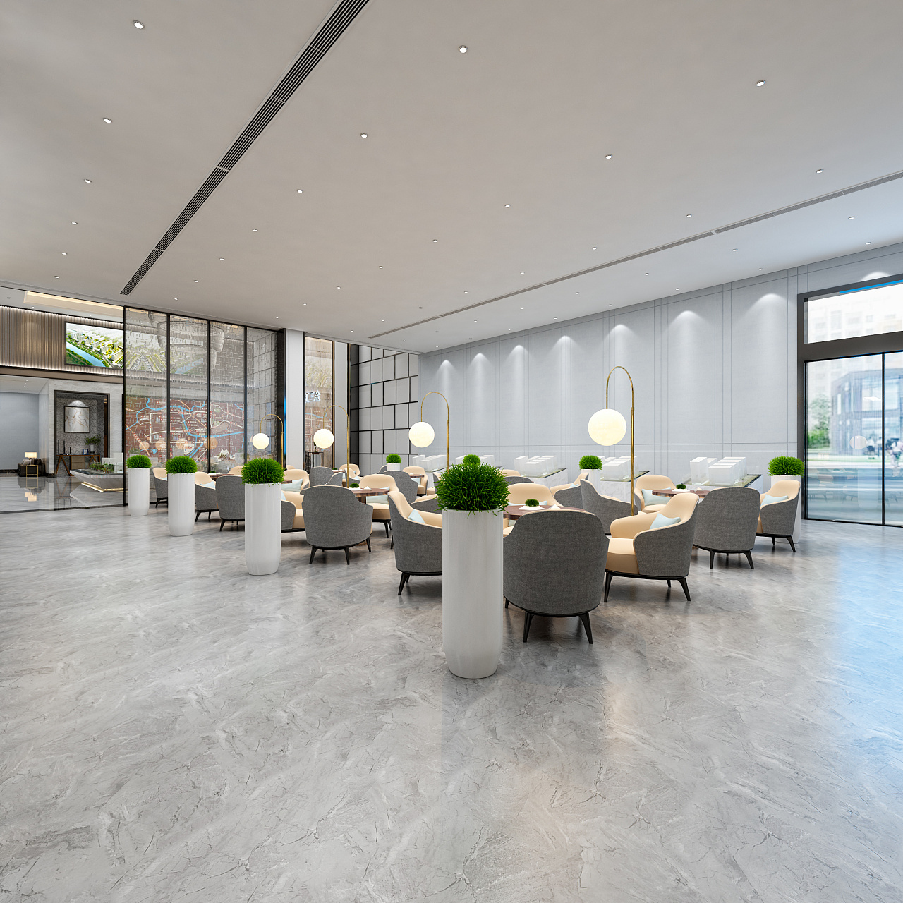 新中式售楼部接待区 - 效果图交流区-建E室内设计网