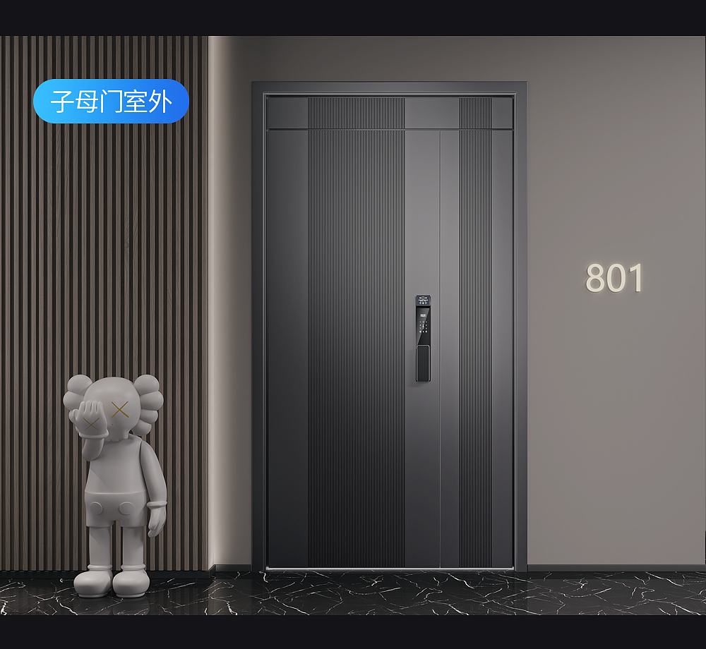 精雕铸铝门高端防盗门三维渲染详情页