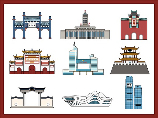 画龙伟平20中性笔手绘《绘长沙》地标景点浅墨幺幺湘夕子长沙景点插画