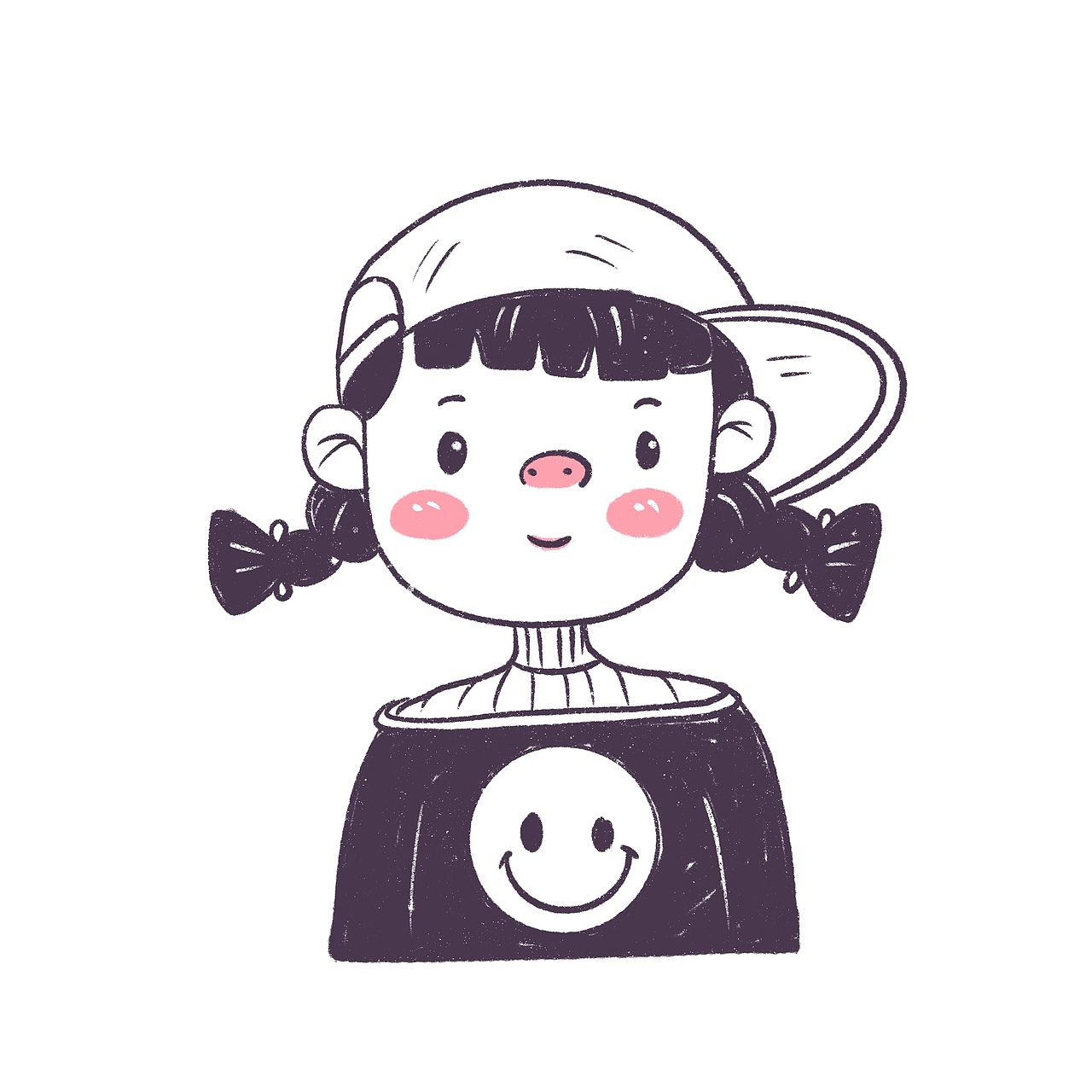 花栀子插画可爱黑白女生头像