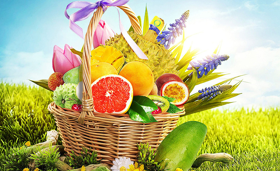 水果篮海报合成图,这张是找的一个手工皂素材图,直接去皂换水果,篮子和背景没换,有点盗图的做法,不过这个篮子和背景真心好看,所以还是忍不住拿来用了。
