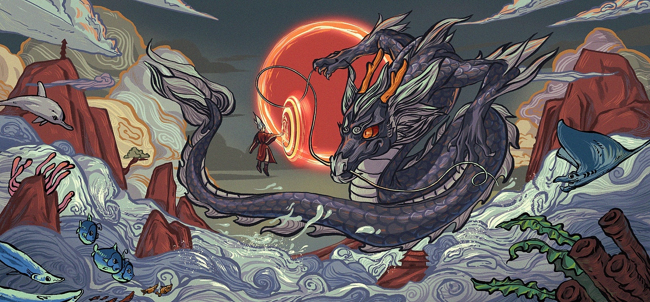 虎噪龙威（图ZMTg0MzU3MzU2） - 商业插画 - 站酷设计师没壳栗子原创素材 - 站酷ZCOOL