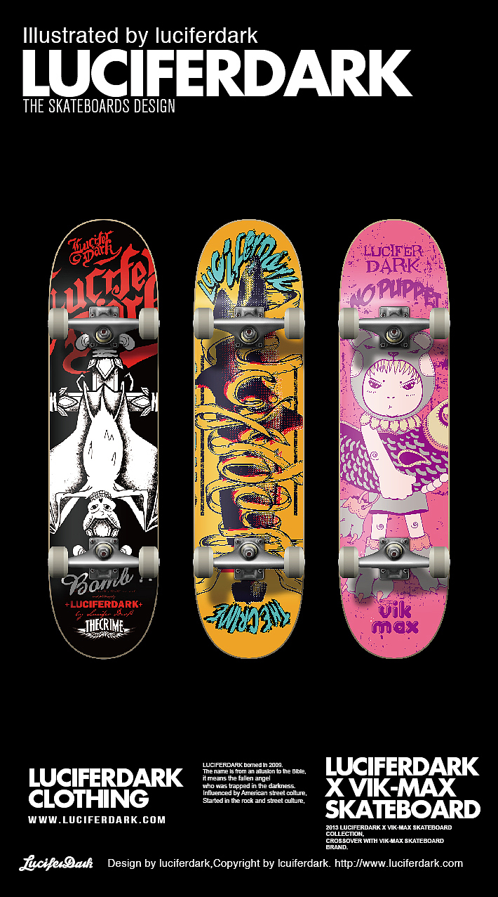 VIK-MAX 合作款滑板设计（图ZMjQ3MTk4ODQ=） - 商业插画 - 站酷设计师luciferdark原创素材 - 站酷ZCOOL
