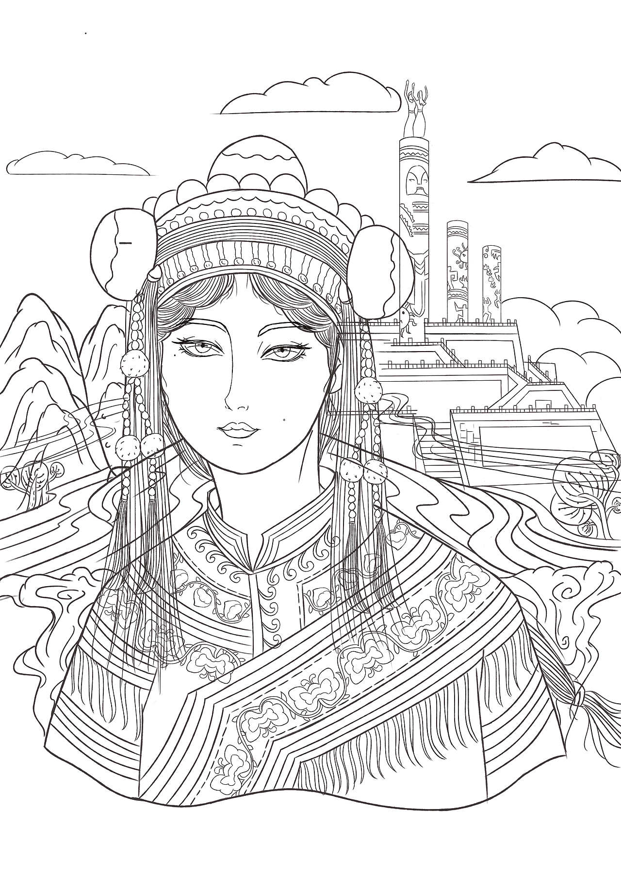 彝族少女服饰插画