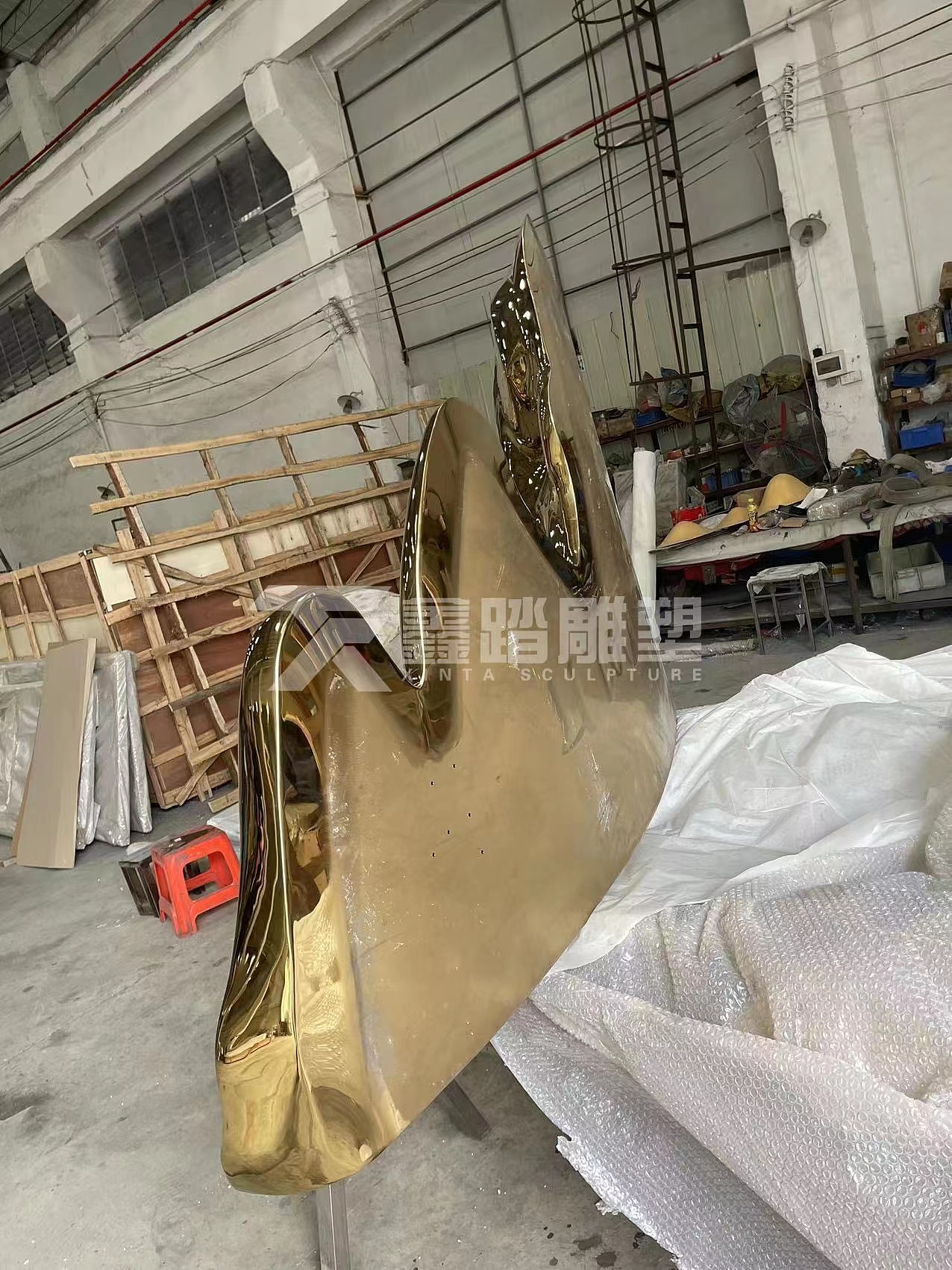 镜面钛金不锈钢假山雕塑景观园林金属工艺品摆件 超靓