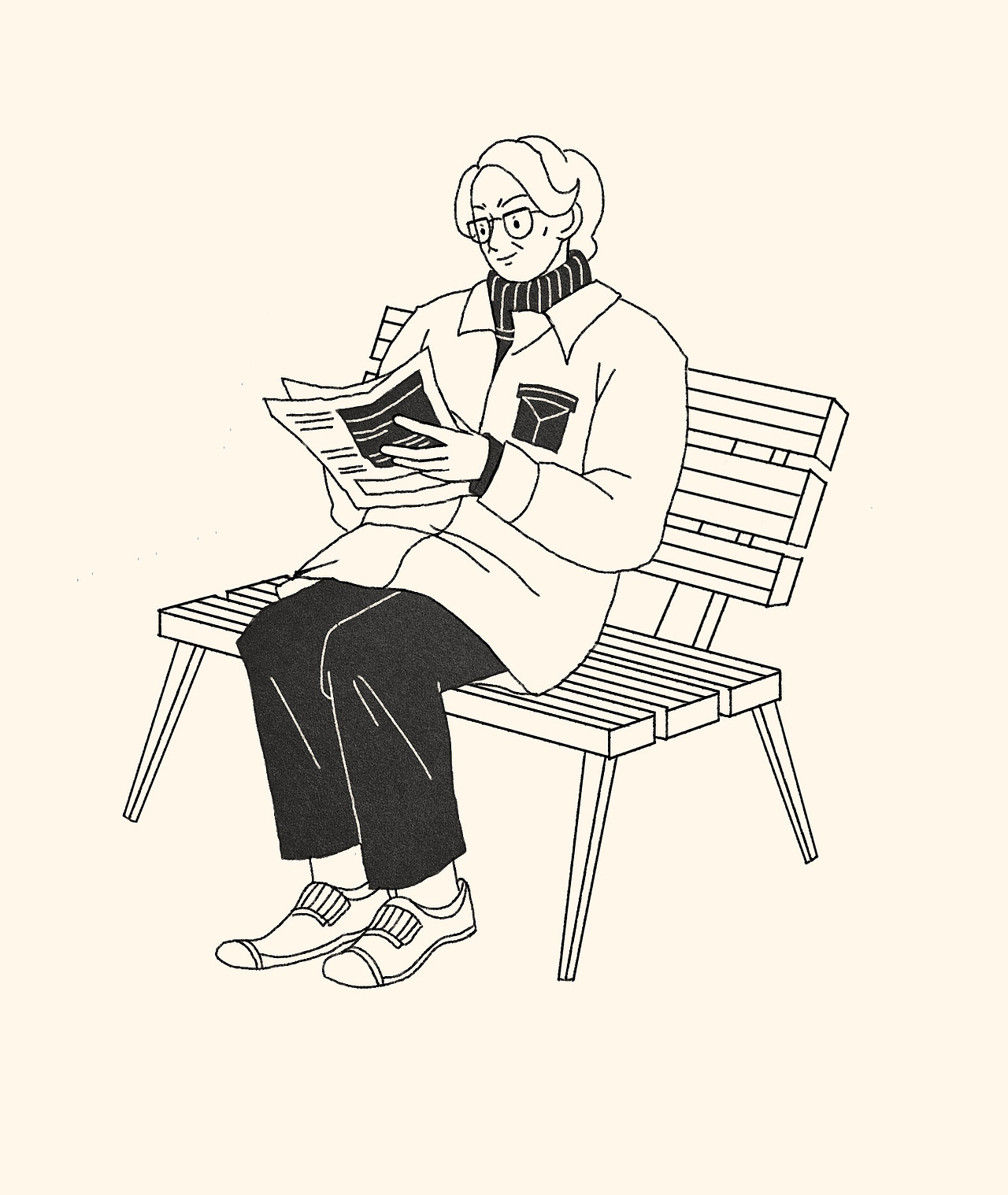 黑白插画-放松的姿态_babemni-站酷zcool