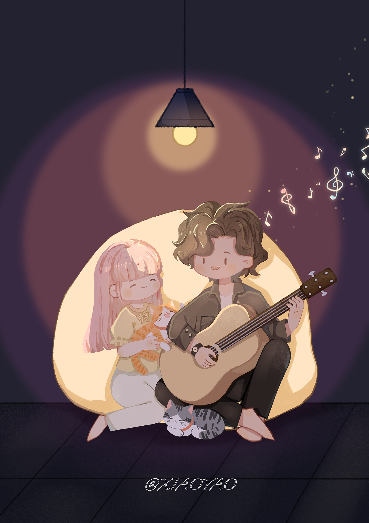 扁平风格系列插画《阿卯与小彭》