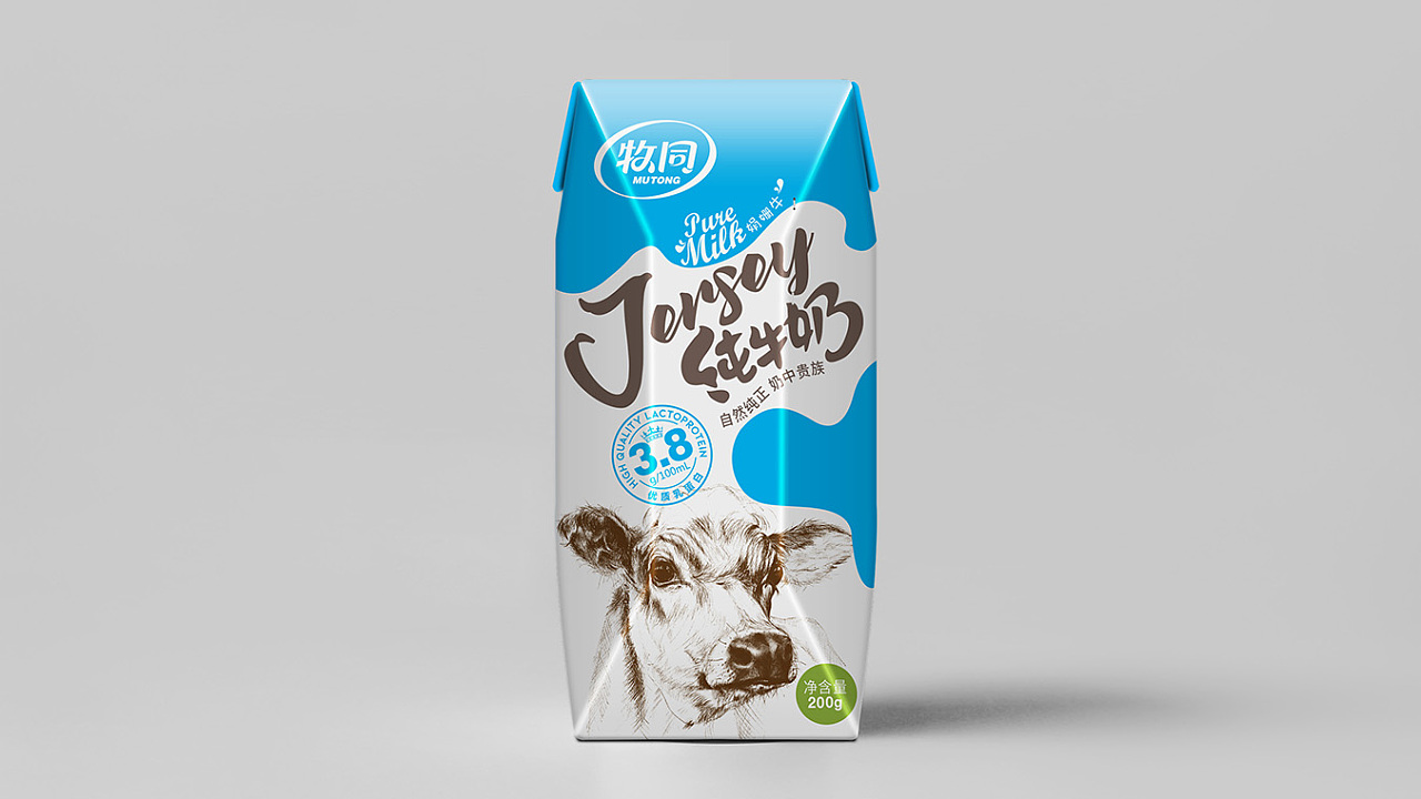 牧同 娟姗高钙3.8g乳蛋白纯牛奶包装设计|摩尼视觉原创