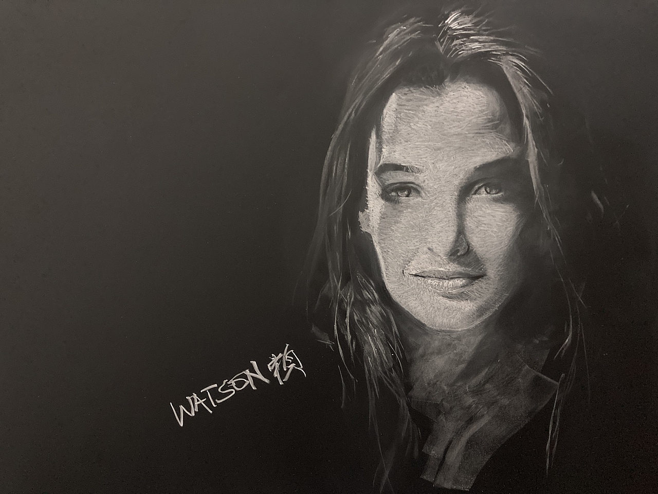 黑板粉笔画人像