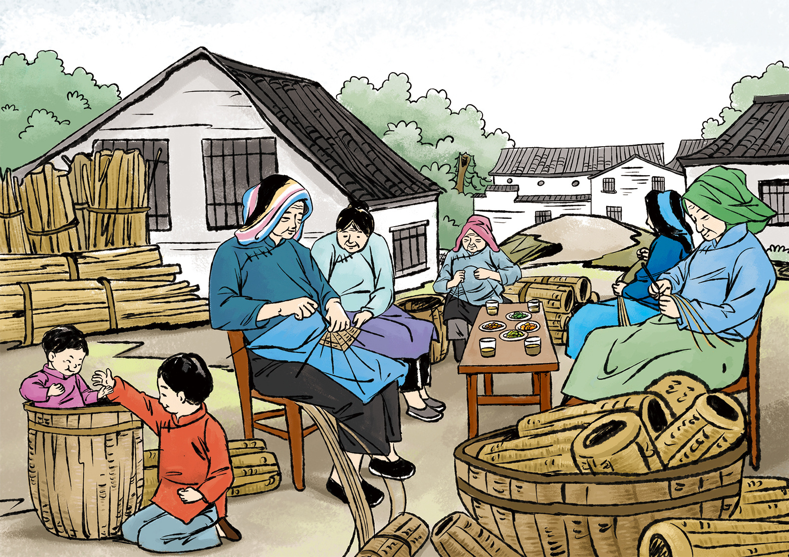 编竹篮|插画|商业插画|正午文化_原创作品-站酷zcool