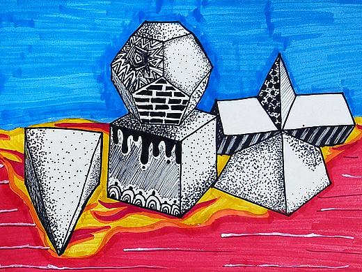 学生作品“创意线描几何体”！