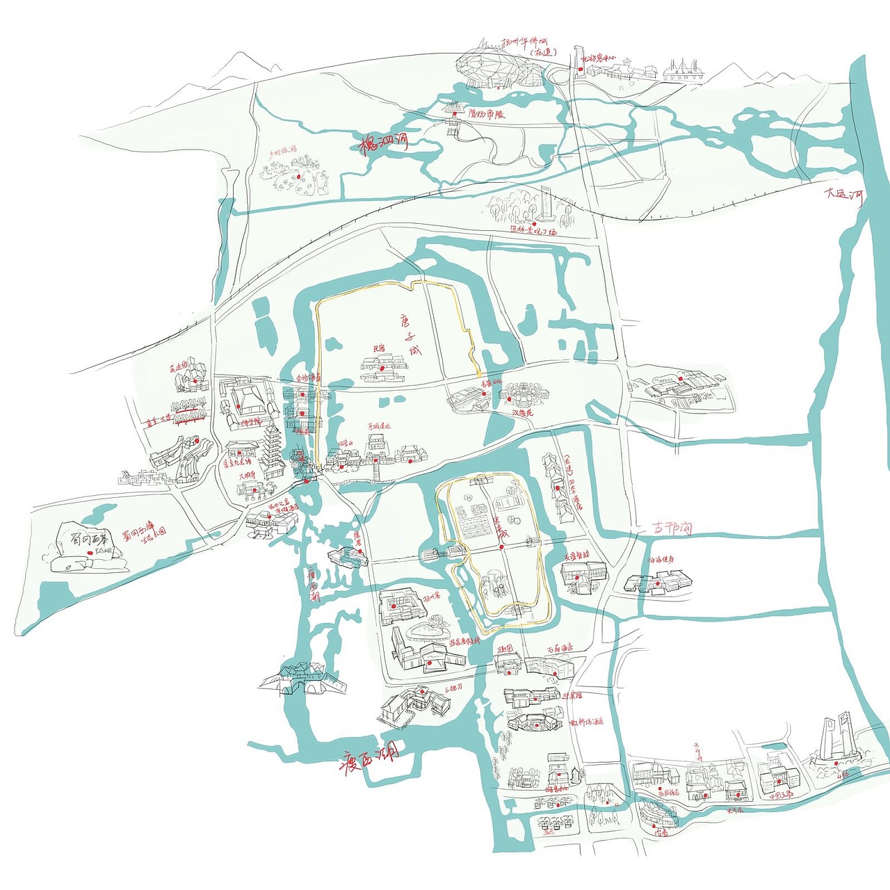 扬州瘦西湖景区手绘地图设计