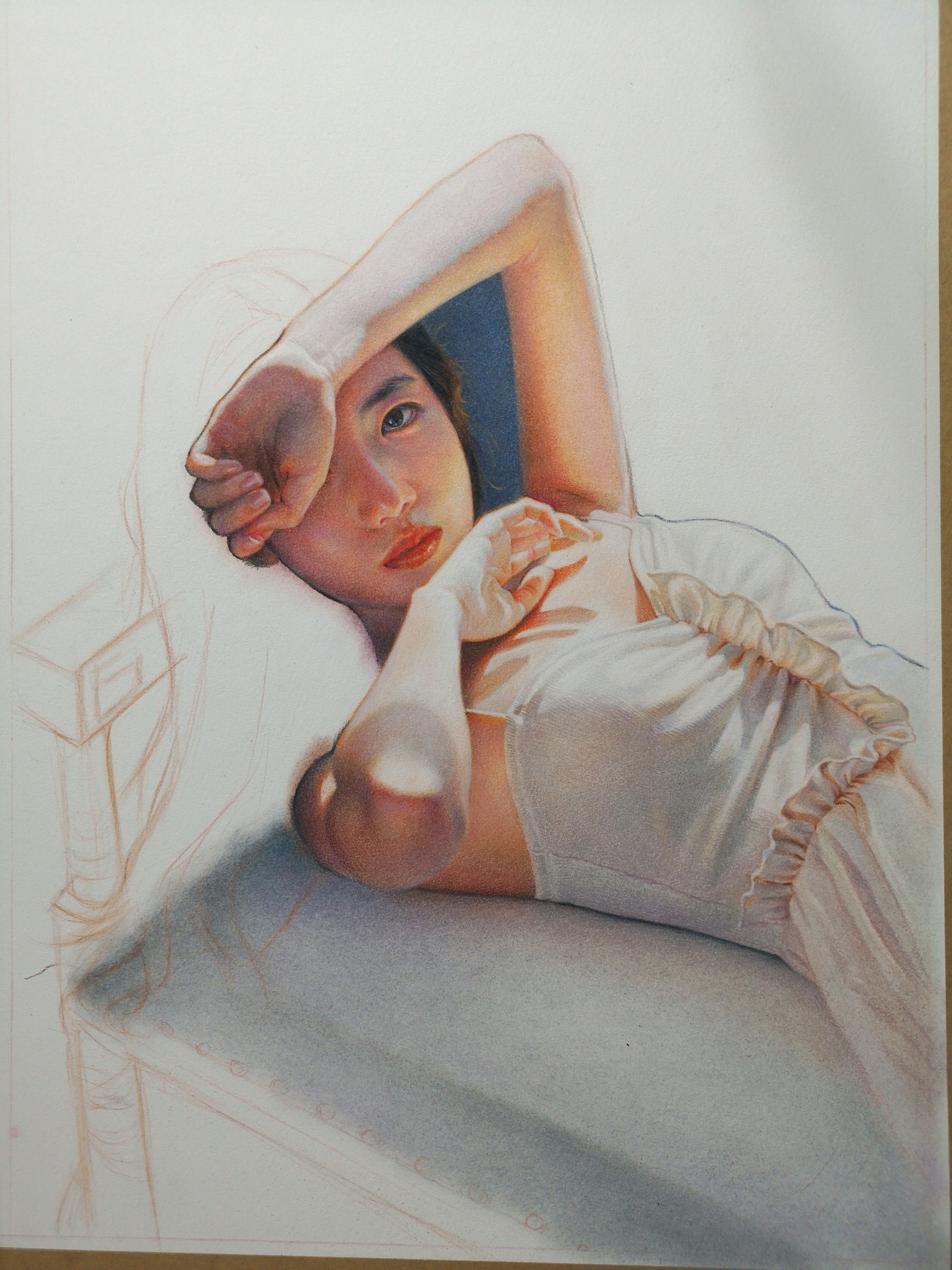 彩铅色粉人像《凝》