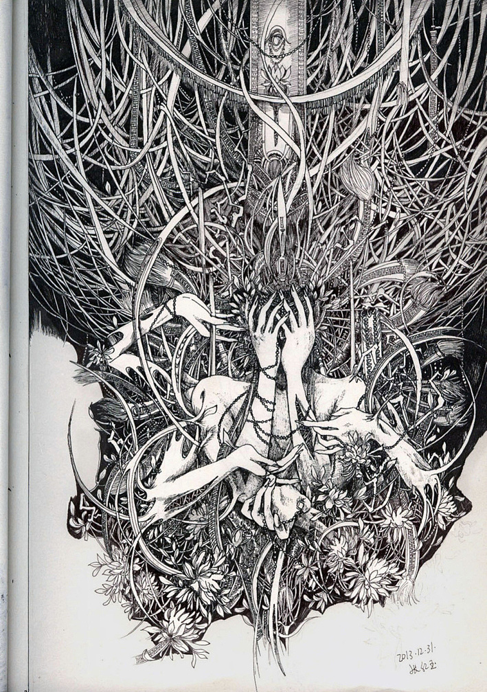 黑白线体手绘插画练习